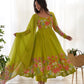 Designer Organza Silk Anarkali with Hand Embroidered Flower Work and Zipper Finish - Jaipuri Vastra