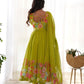 Designer Organza Silk Anarkali with Hand Embroidered Flower Work and Zipper Finish - Jaipuri Vastra