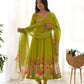 Designer Organza Silk Anarkali with Hand Embroidered Flower Work and Zipper Finish - Jaipuri Vastra