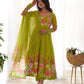 Designer Organza Silk Anarkali with Hand Embroidered Flower Work and Zipper Finish - Jaipuri Vastra