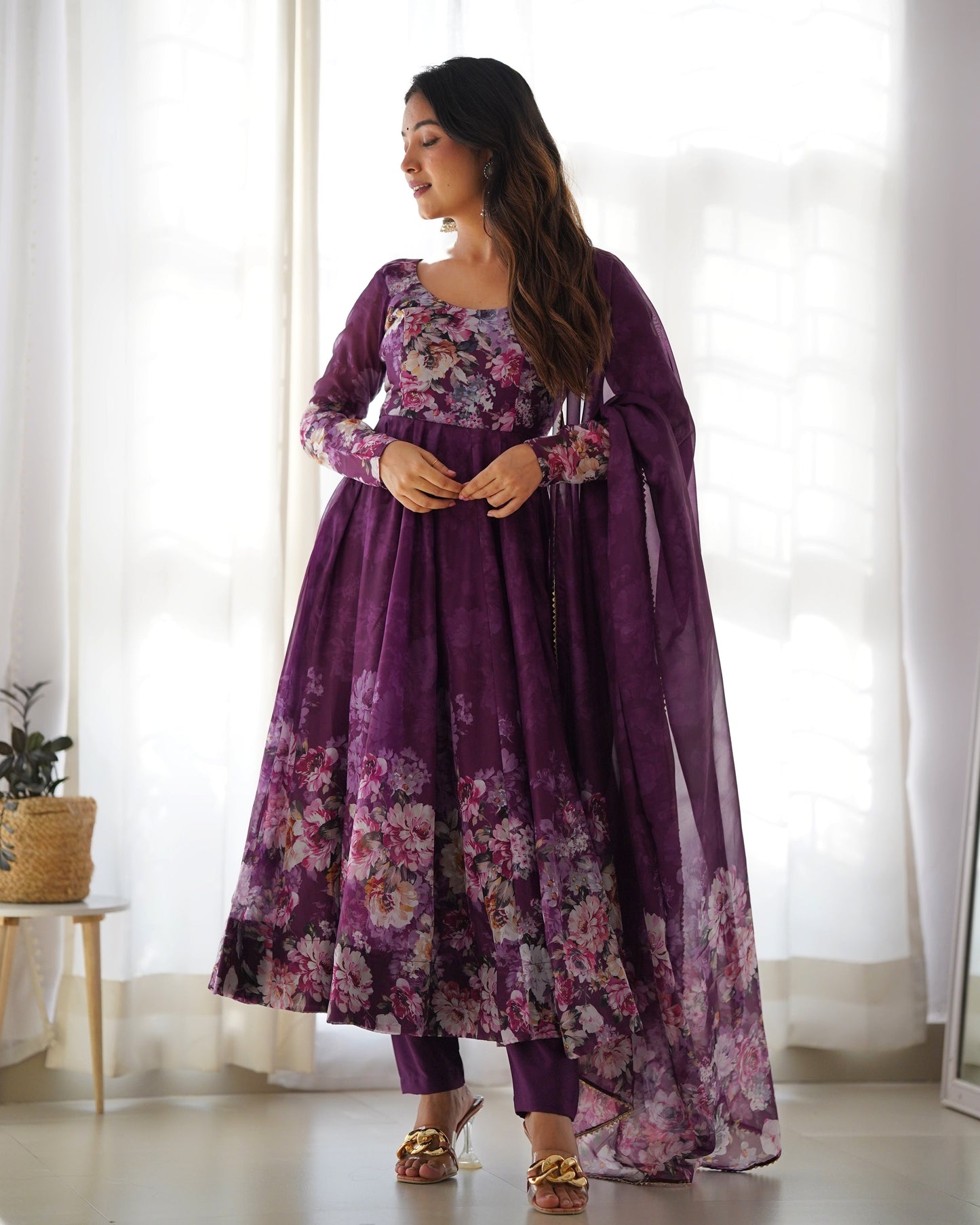 Designer Organza Anarkali with Canvas Border and Complete Flair - Jaipuri Vastra