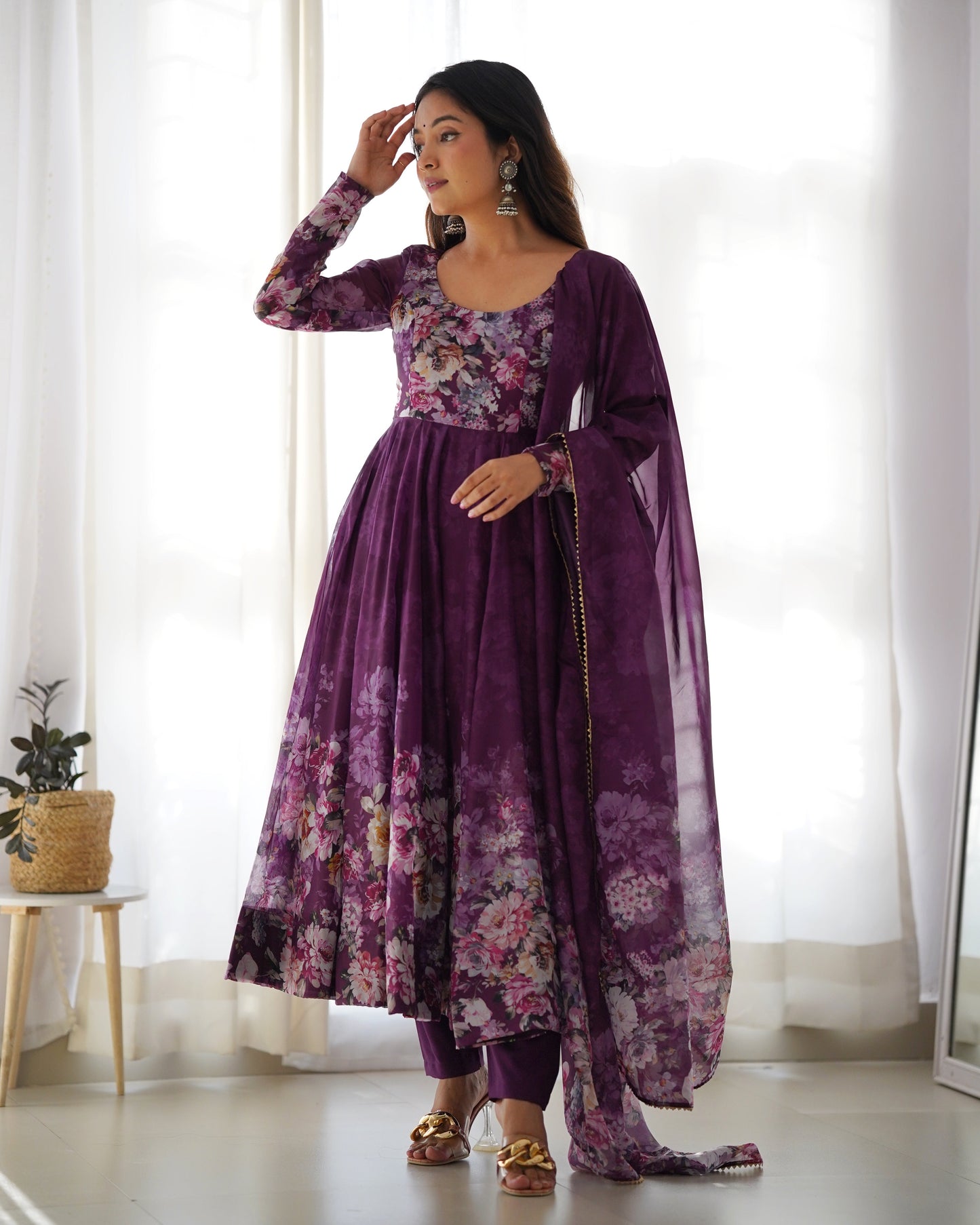 Designer Organza Anarkali with Canvas Border and Complete Flair - Jaipuri Vastra