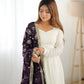 Pure Soft Vichitra Silk Fully Flared Kali Pattern Gown with Dupatta and Pant Set - Jaipuri Vastra