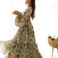 Elegant Fox Georgette Floral Maxi with Full Balloon Sleeves and Flared Silhouette - Jaipuri Vastra