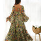 Elegant Fox Georgette Floral Maxi with Full Balloon Sleeves and Flared Silhouette - Jaipuri Vastra