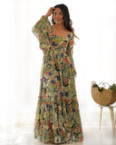 Elegant Fox Georgette Floral Maxi with Full Balloon Sleeves and Flared Silhouette - Jaipuri Vastra