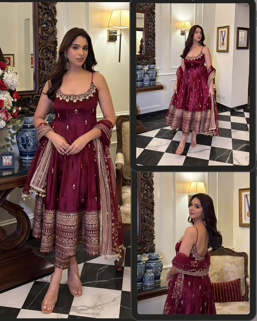 Pur Vichitra Silk Premium Anarkali Suit Set with Pant & Dupatta – 3 PCS