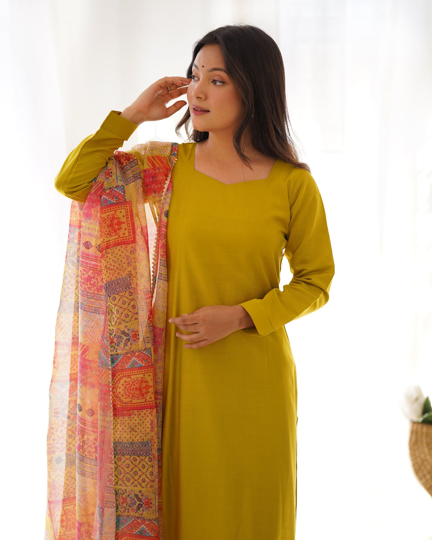 Designer Viscose Kurta Set with Organza Floral Dupatta and Gota Patti Lace - Jaipuri Vastra