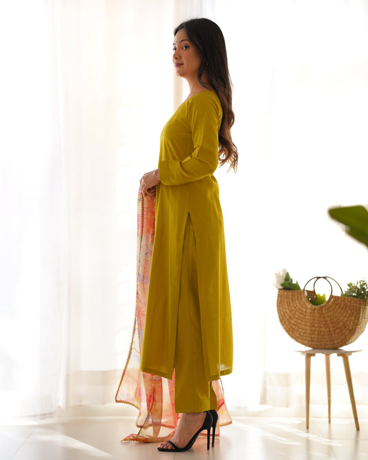 Designer Viscose Kurta Set with Organza Floral Dupatta and Gota Patti Lace - Jaipuri Vastra