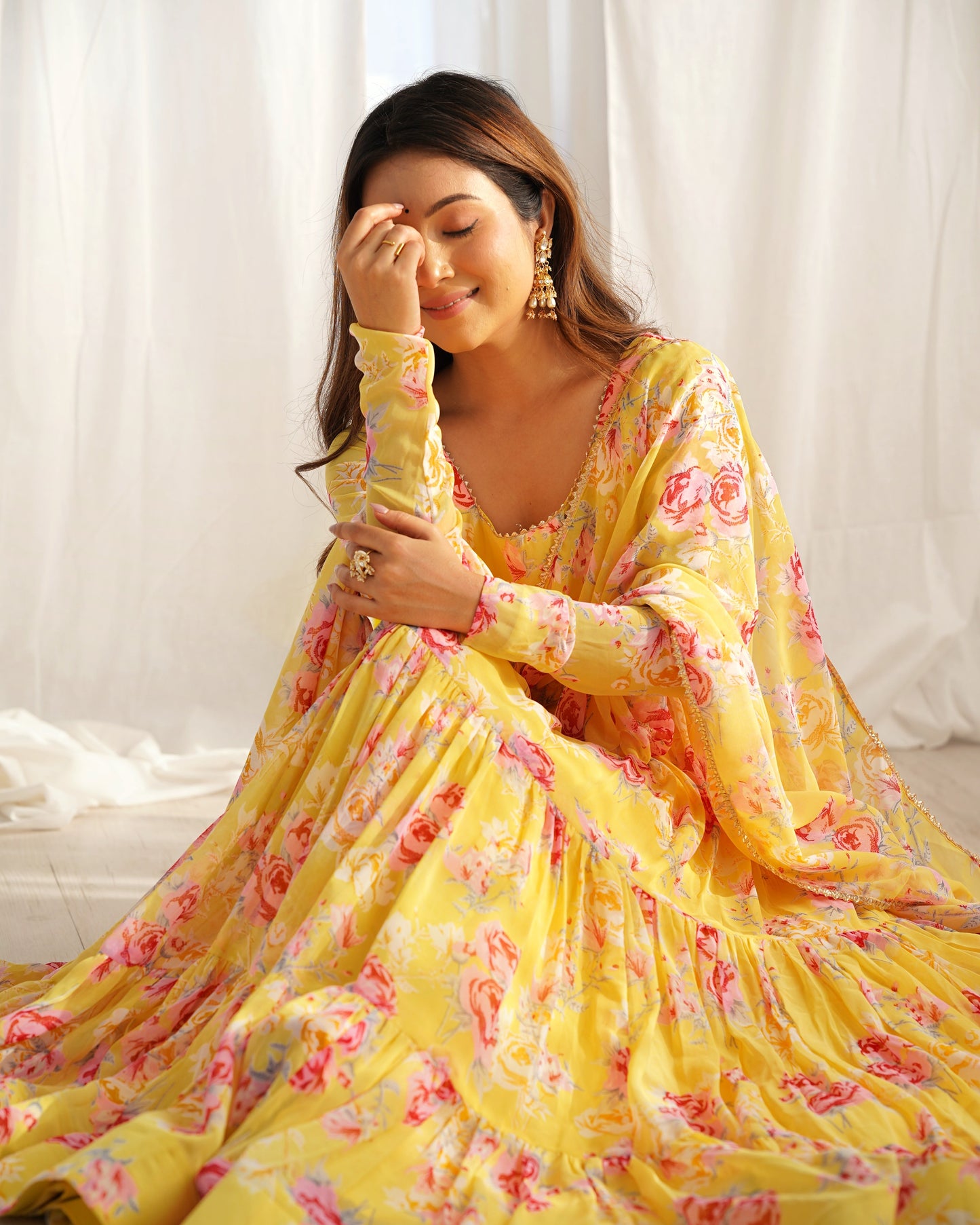 Designer Floral Anarkali in Pure Soft Fox Georgette Fully Flared and Ready to Wear - Jaipuri Vastra