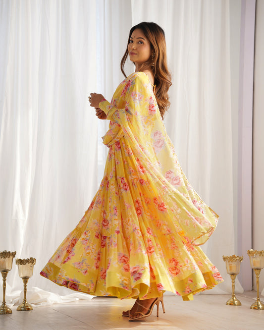 Designer Floral Anarkali in Pure Soft Fox Georgette Fully Flared and Ready to Wear - Jaipuri Vastra