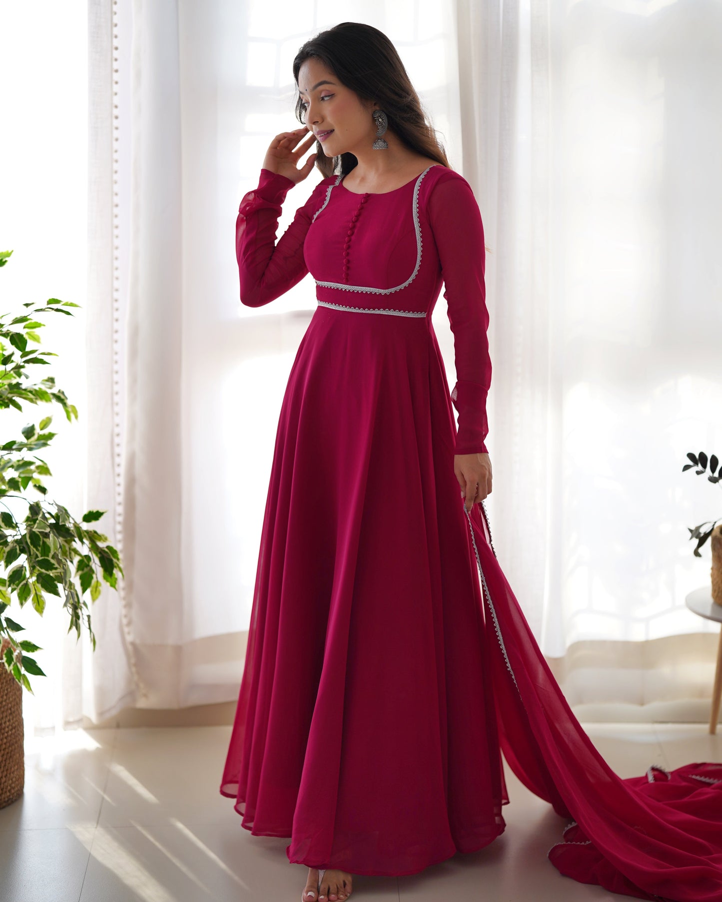 Pure Soft Fox Georgette 7 Meter Flared Anarkali with Dupatta and Pant Set - Jaipuri Vastra