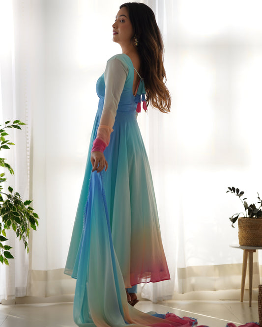 Lightweight Soft Fox Georgette Anarkali Dupatta and Pant Set for Summer Weddings - Jaipuri Vastra