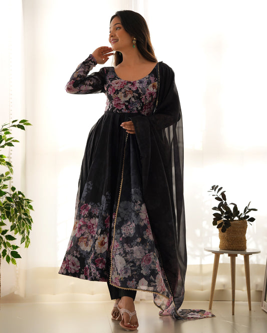 Designer Organza Anarkali with Canvas Border and Complete Flair - Jaipuri Vastra