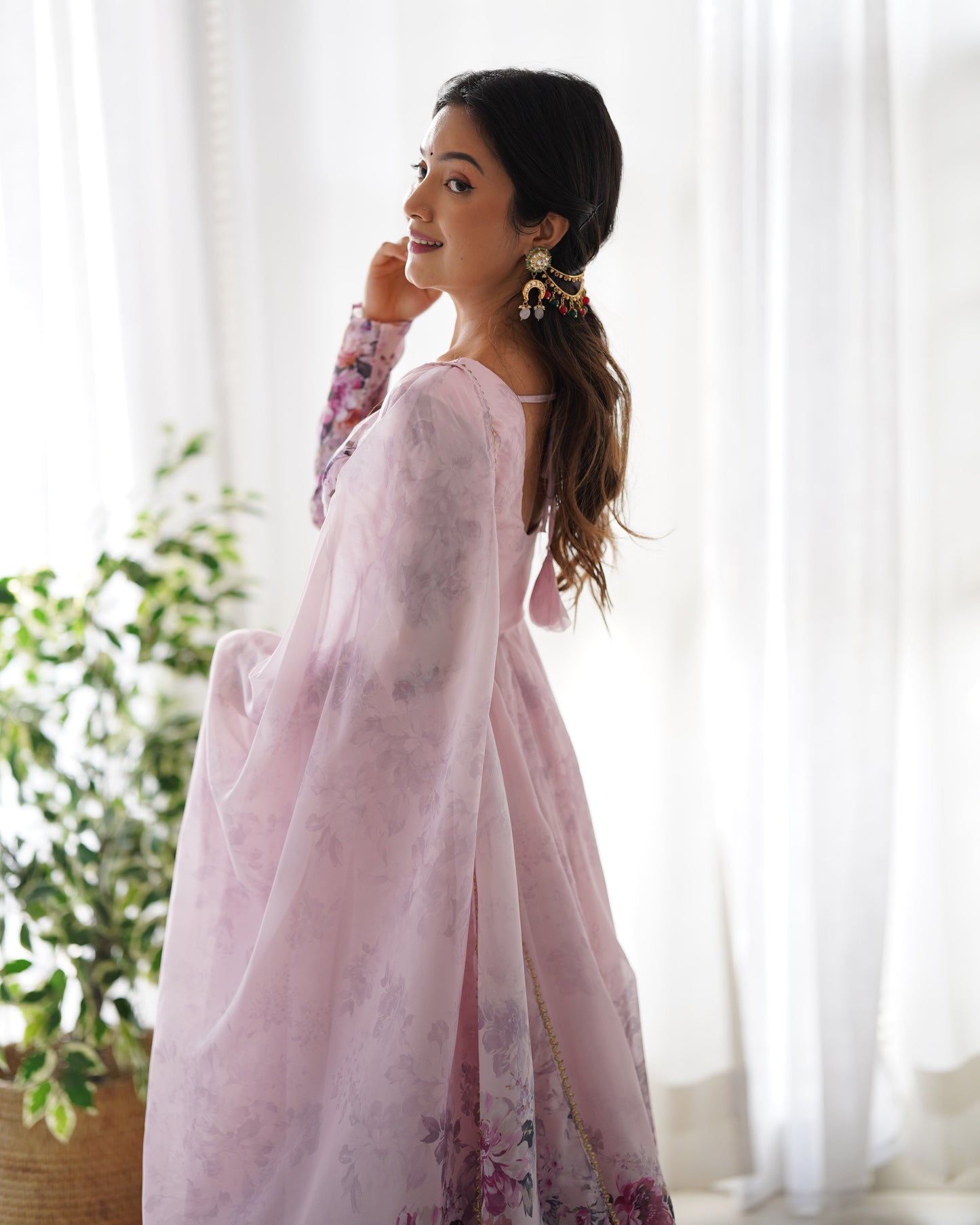 Designer Organza Anarkali with Canvas Border and Complete Flair - Jaipuri Vastra