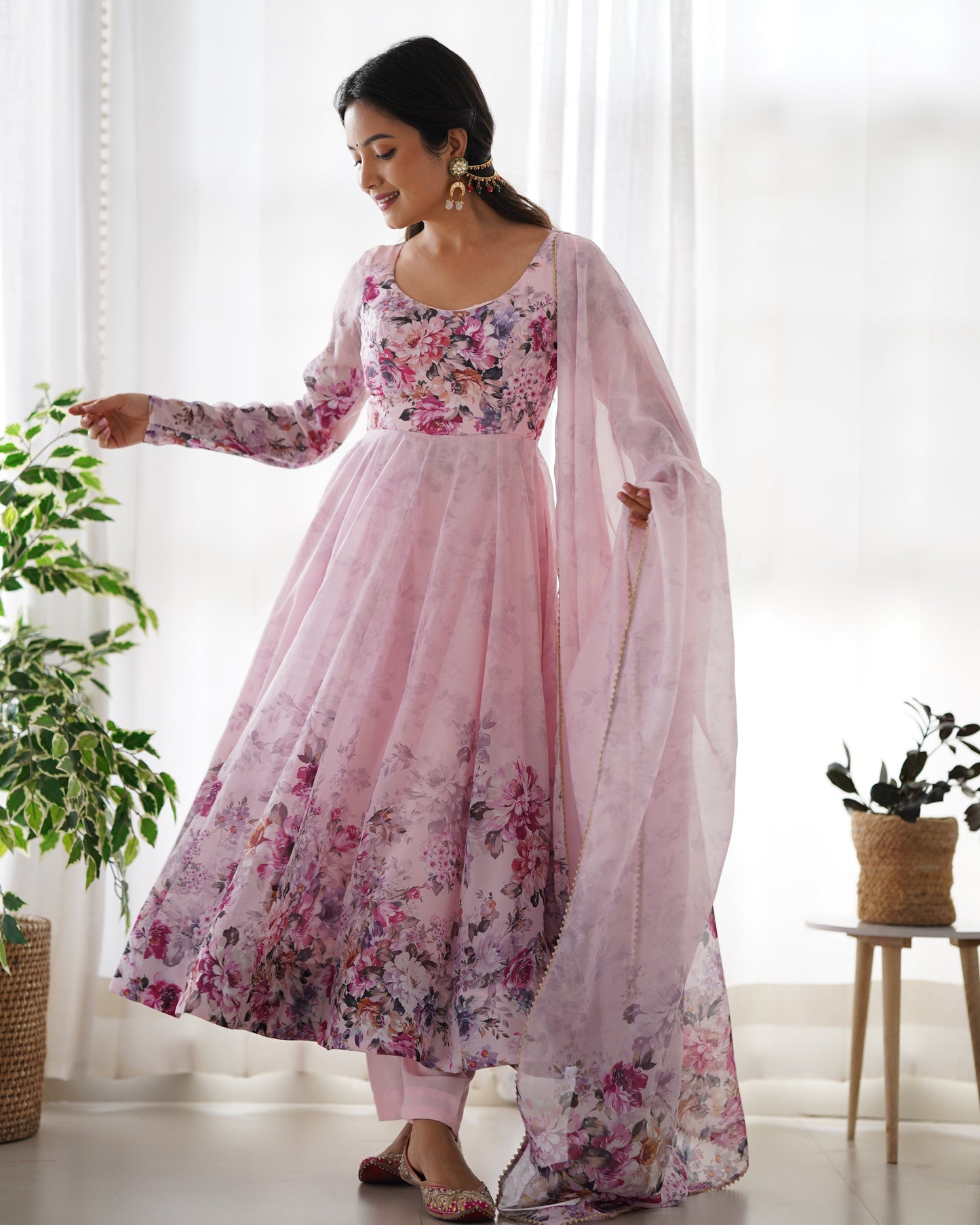 Designer Organza Anarkali with Canvas Border and Complete Flair - Jaipuri Vastra