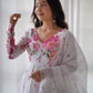 Colourful Lightweight Organza Silk Flared Gown with Dupatta and Pants for Festive Wear - Jaipuri Vastra