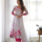 Colourful Lightweight Organza Silk Flared Gown with Dupatta and Pants for Festive Wear - Jaipuri Vastra