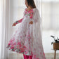 Colourful Lightweight Organza Silk Flared Gown with Dupatta and Pants for Festive Wear - Jaipuri Vastra