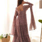 Elegant Three-Layer Fox Georgette Printed Anarkali with Churidar Sleeves & Zipper - Jaipuri Vastra