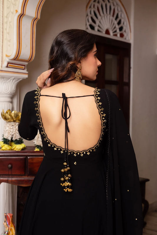 Designer Faux Georgette Top with Lace Border and Handwork, Cotton Elasticated Pant, and Embroidered Dupatta