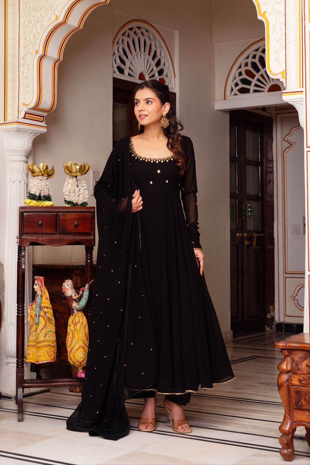 Designer Faux Georgette Top with Lace Border and Handwork, Cotton Elasticated Pant, and Embroidered Dupatta
