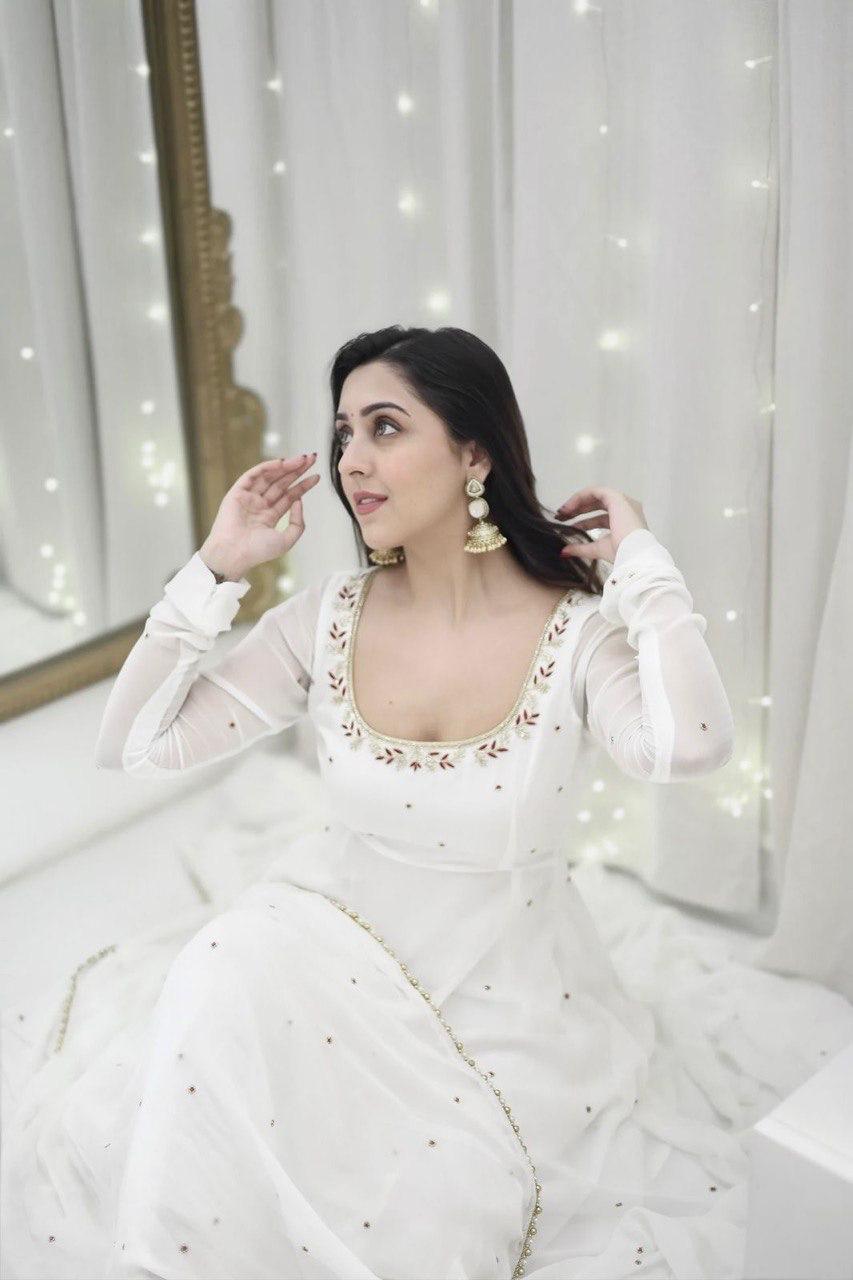 Designer Anarkali Set in Faux Georgette with Hand Work & Lace Dupatta