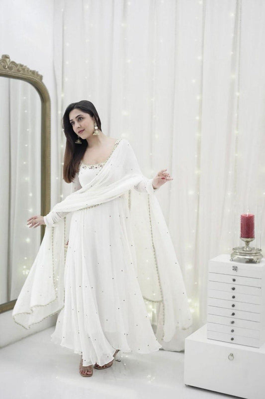 Designer Anarkali Set in Faux Georgette with Hand Work & Lace Dupatta