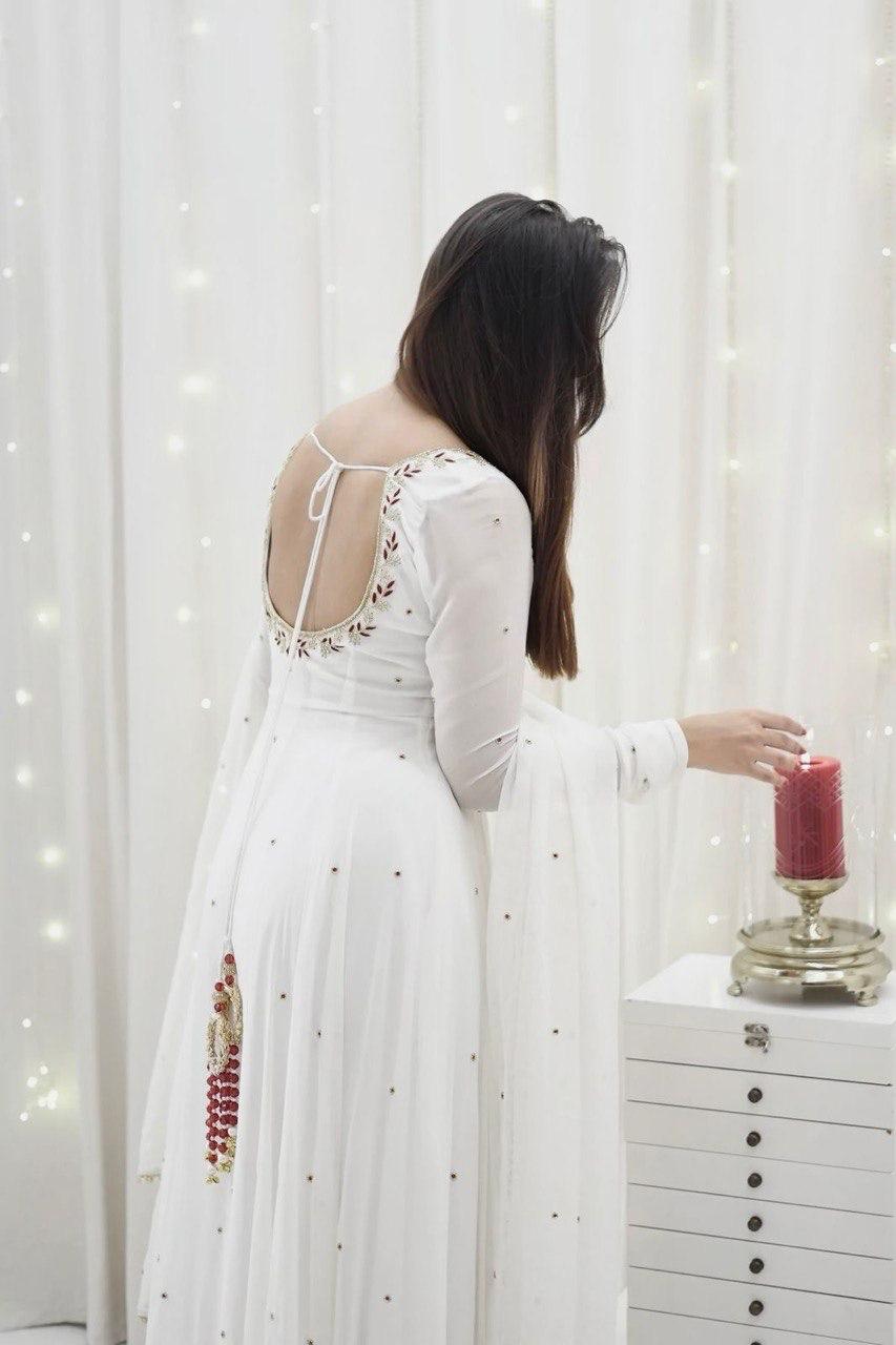 Designer Anarkali Set in Faux Georgette with Hand Work & Lace Dupatta