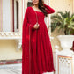 Hand-Embroidered Designer Gown in Faux Georgette with Diamond and Pearl Detailing