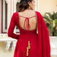 Hand-Embroidered Designer Gown in Faux Georgette with Diamond and Pearl Detailing