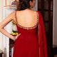 Handcrafted Gown and Pant Set with Micro Inner and Lace-Bordered Dupatta in Faux Georgette