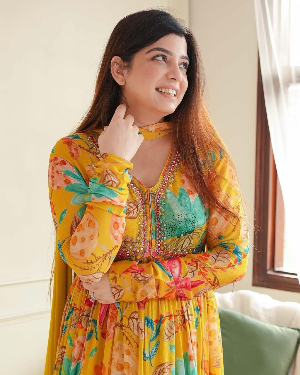 Elegant Faux Georgette Gown Featuring Sequin Embellishments and Ruffle Styling with Digital Print Dupatta - Jaipuri Vastra