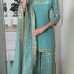 Stylish Designer Party Wear Top Plazzo Dupatta Set in Heavy Faux Georgette with Full Sleeve Embroidery Work - Jaipuri Vastra
