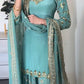 Stylish Designer Party Wear Top Plazzo Dupatta Set in Heavy Faux Georgette with Full Sleeve Embroidery Work - Jaipuri Vastra