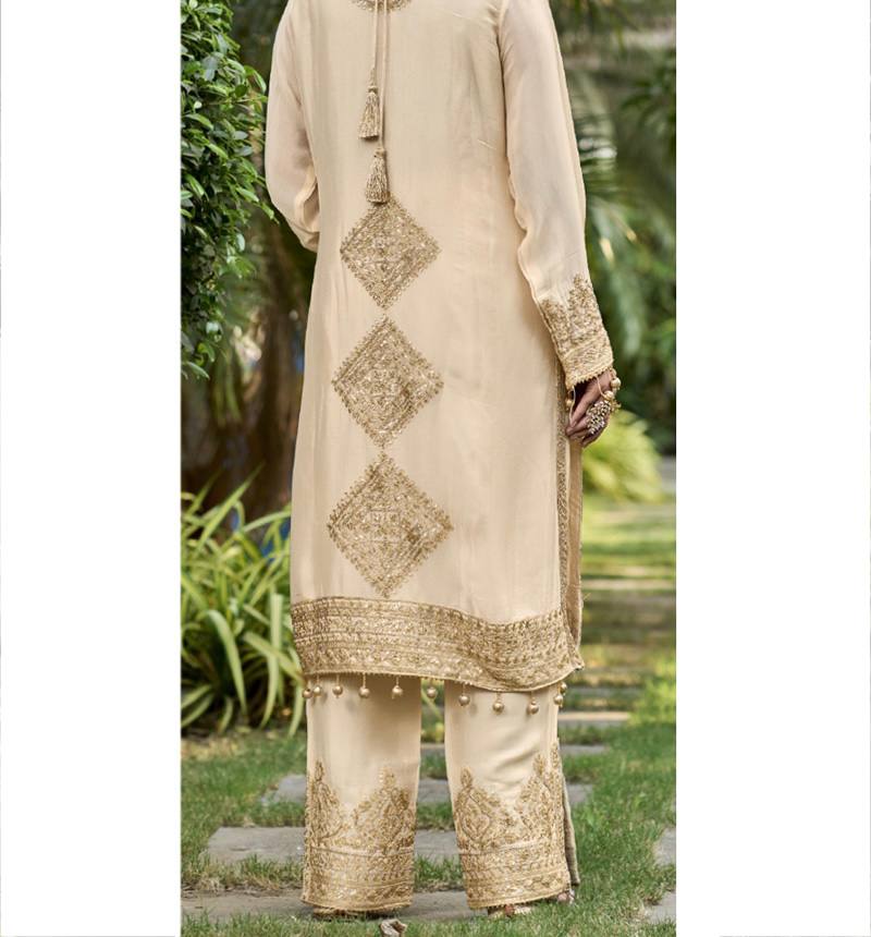 Graceful Occasion Wear with Sequin-Adorned Faux Georgette Top, Flowy Palazzo and Dupatta - Jaipuri Vastra