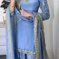 Stylish Designer Party Wear Top Plazzo Dupatta Set in Heavy Faux Georgette with Full Sleeve Embroidery Work - Jaipuri Vastra