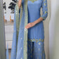 Stylish Designer Party Wear Top Plazzo Dupatta Set in Heavy Faux Georgette with Full Sleeve Embroidery Work - Jaipuri Vastra