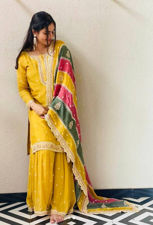 Stylish Occasion Wear with Sequin Work on Georgette Top, Palazzo and Matching Dupatta - Jaipuri Vastra