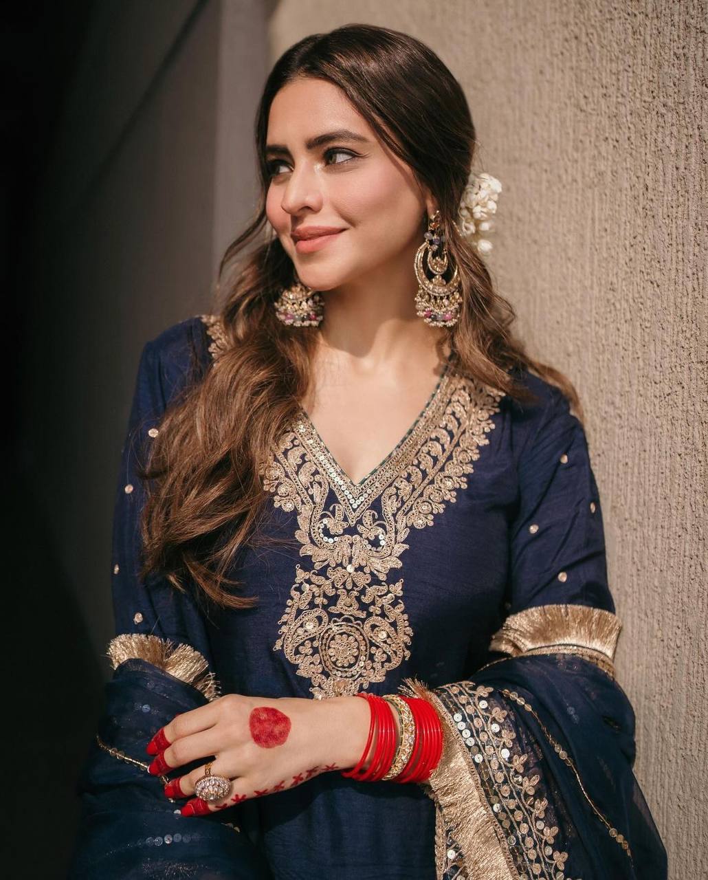 Designer Pure Chinnon Top Bottom Dupatta Set Heavy Embroidery Blue - Jaipuri Vastra
