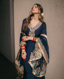 Designer Pure Chinnon Top Bottom Dupatta Set Heavy Embroidery Blue - Jaipuri Vastra