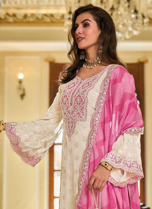 Premium Suit Set in Faux Georgette with Intricate Chine Sequin Work and Matching Palazzo - Jaipuri Vastra