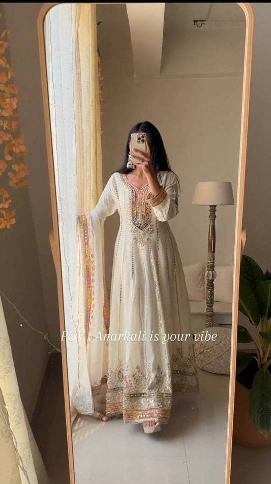 Elegant Faux Georgette Gown Set Featuring Intricate Sequin Embroidery and Stylish Dupatta - Jaipuri Vastra