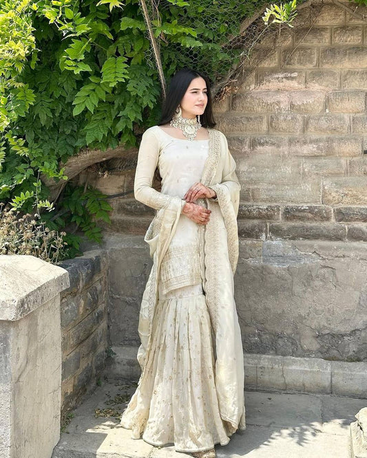 Ready to Wear Chinnon Silk Set with Heavy Sequence Work and Dupatta - Jaipuri Vastra