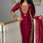 Stylish Occasion Wear in Roman Silk with Detailed Chine Stitch and Hand Work Accents - Jaipuri Vastra