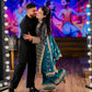 Stylish Dark Blue Outfit with Embroidered Sequin Work on Contrast Fabric Top and Palazzo - Jaipuri Vastra