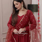 Trendy Maroon Gown Top and Pant Set in Dola Silk and Microfabric with Dupatta - Jaipuri Vastra