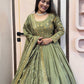 Graceful Floor-Length Ensemble with Sequin-Stitched Shimmer Silk Gown and Coordinated Dupatta - Jaipuri Vastra