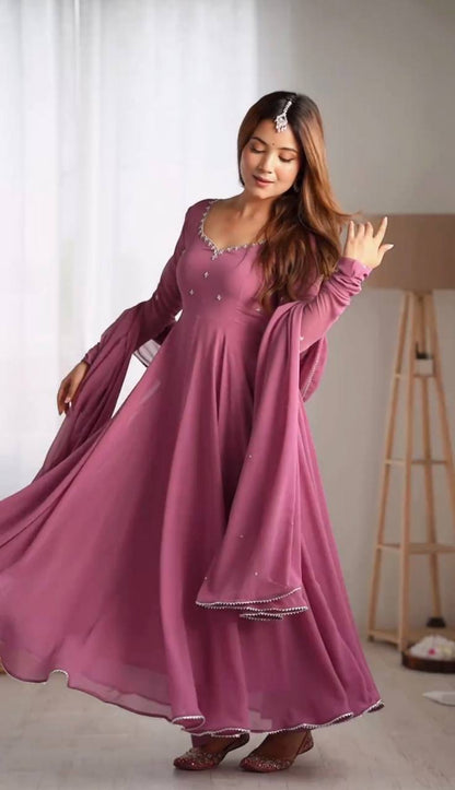 Designer Collection in Faux Georgette with Embroidered Gown and Dupatta - Jaipuri Vastra