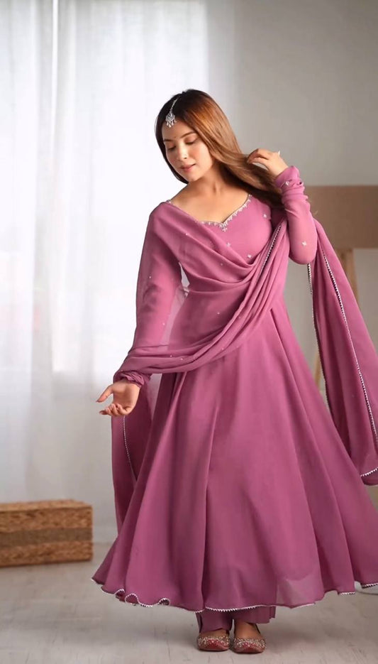 Designer Collection in Faux Georgette with Embroidered Gown and Dupatta - Jaipuri Vastra